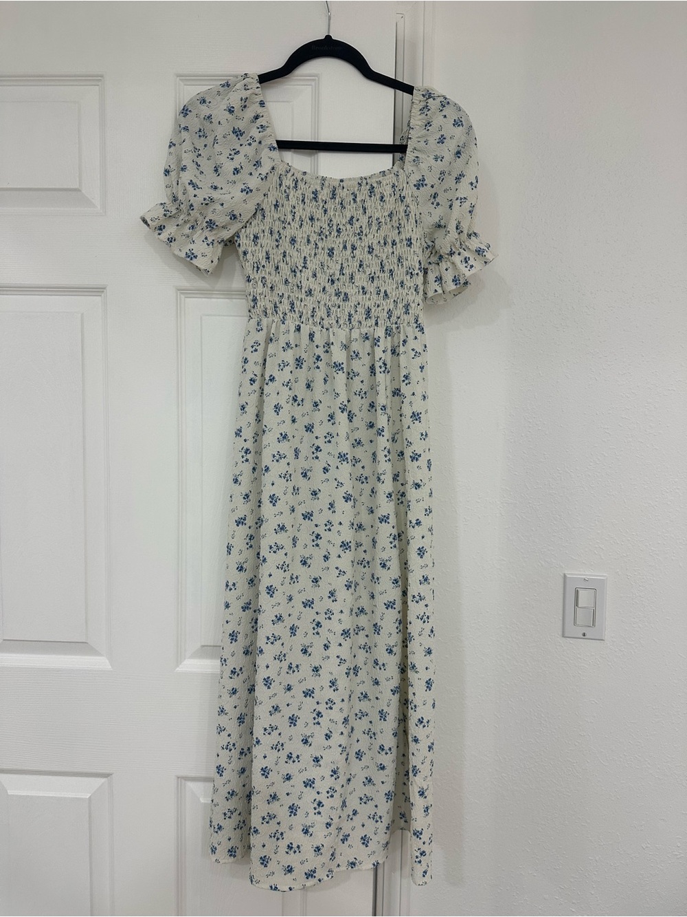 SHEIN Cream Midi Dress with Blue Floral Print